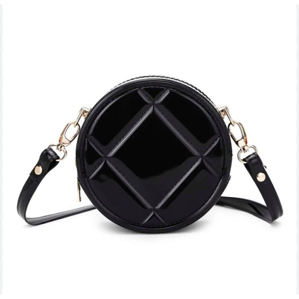 Women Mini Black Faux Leather Quilted Crossbody Bag
